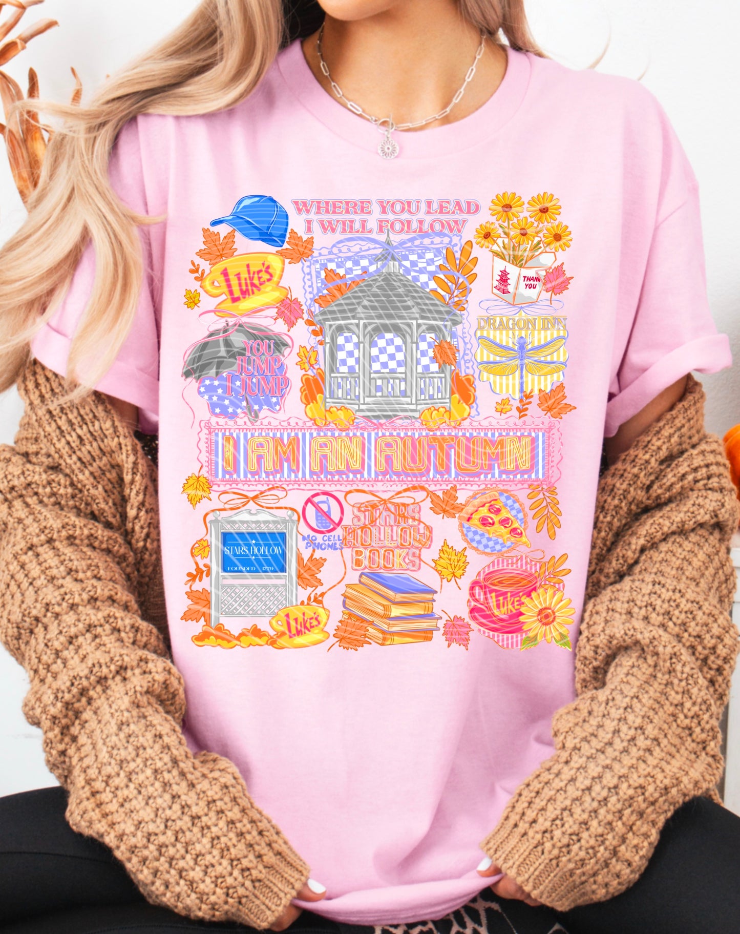 DTF Transfer Graphic T-Shirt – Gilmoree Girls Autumn Stars Hollow Design