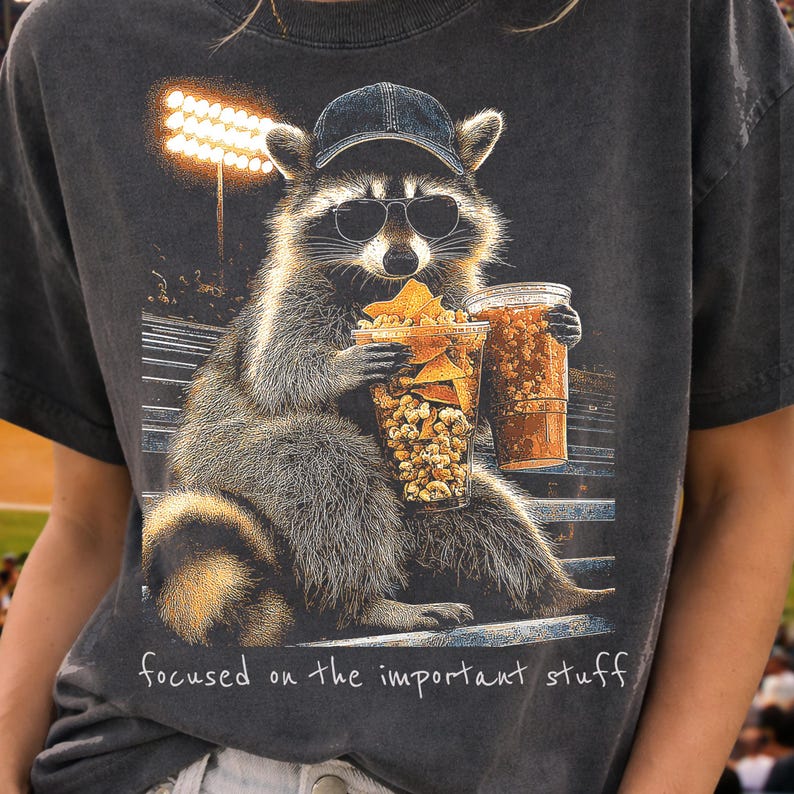 DTF Transfer Raccoon Baseball Fan Snacks Funny
