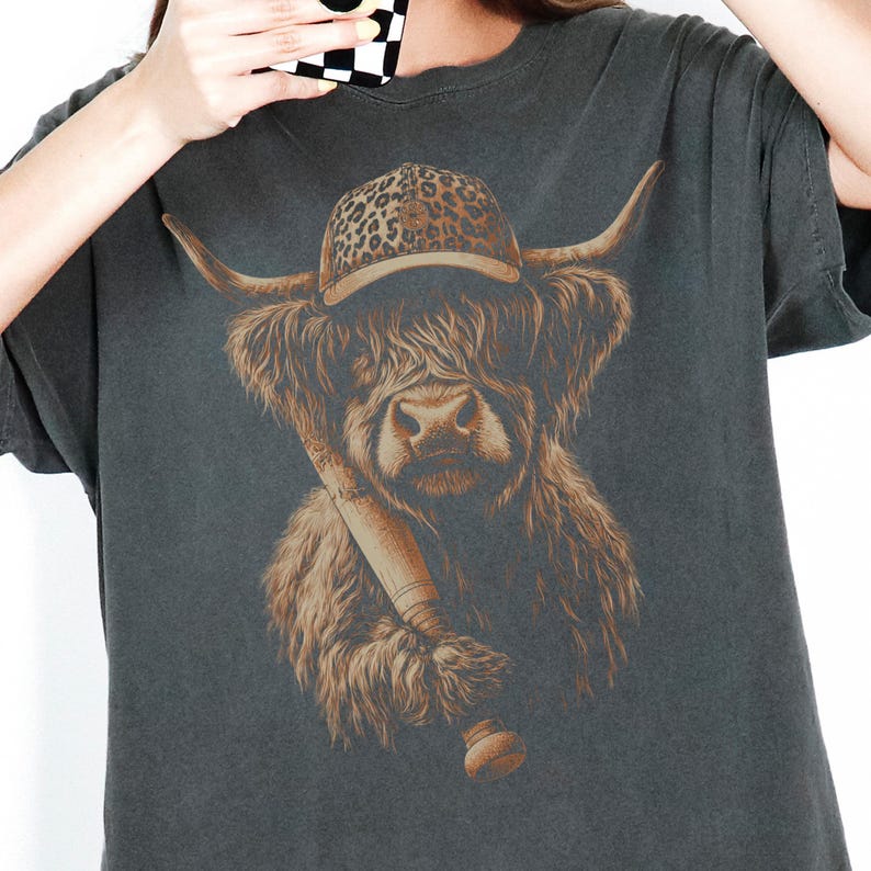 DTF Transfer Highland Cow Baseball Bat Hat Western