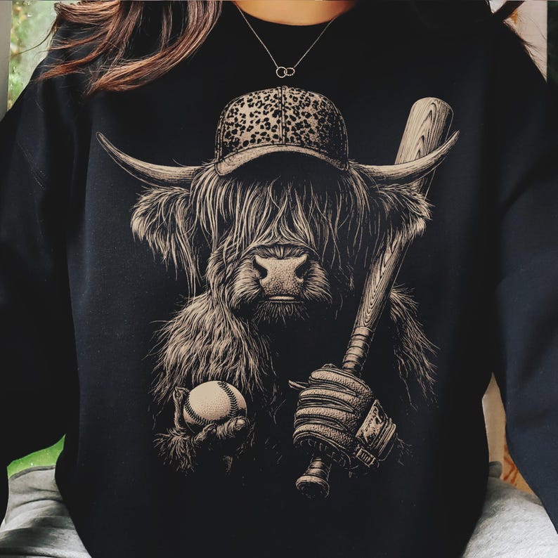DTF Transfer Highland Cow Baseball Western
