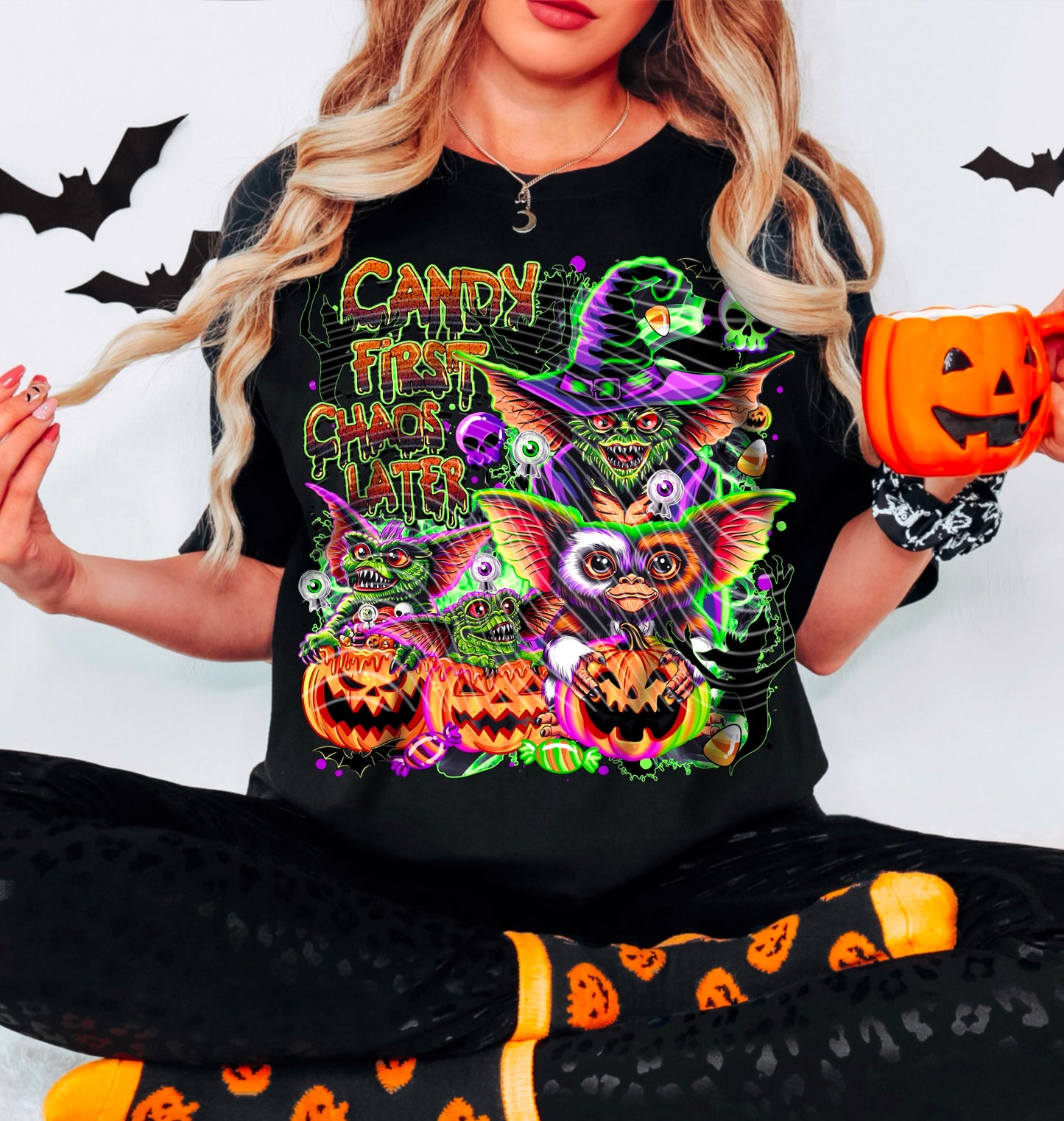 DTF Transfer Candy First Chaos Later Gremlinss Halloween Shirt