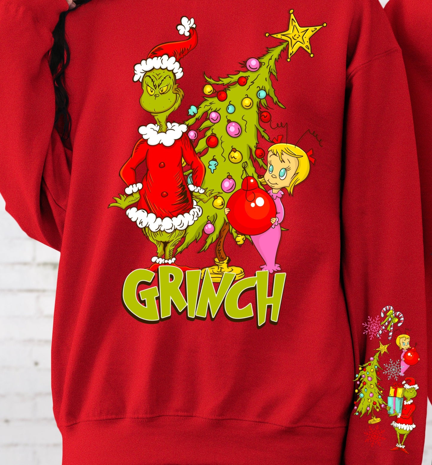 Sweatshirt Hoodie Or T-Shirt Christmas Grinchy Lucy W/ Sleeve Print