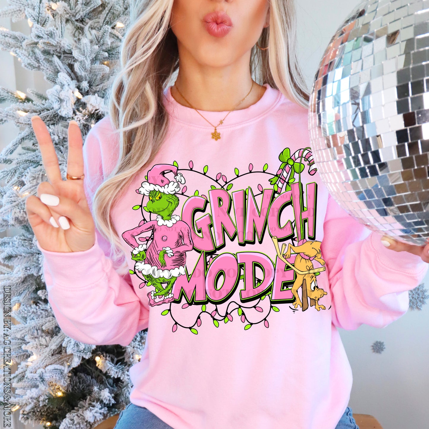 DTF Transfer Christmas Grinch Mode In Pink