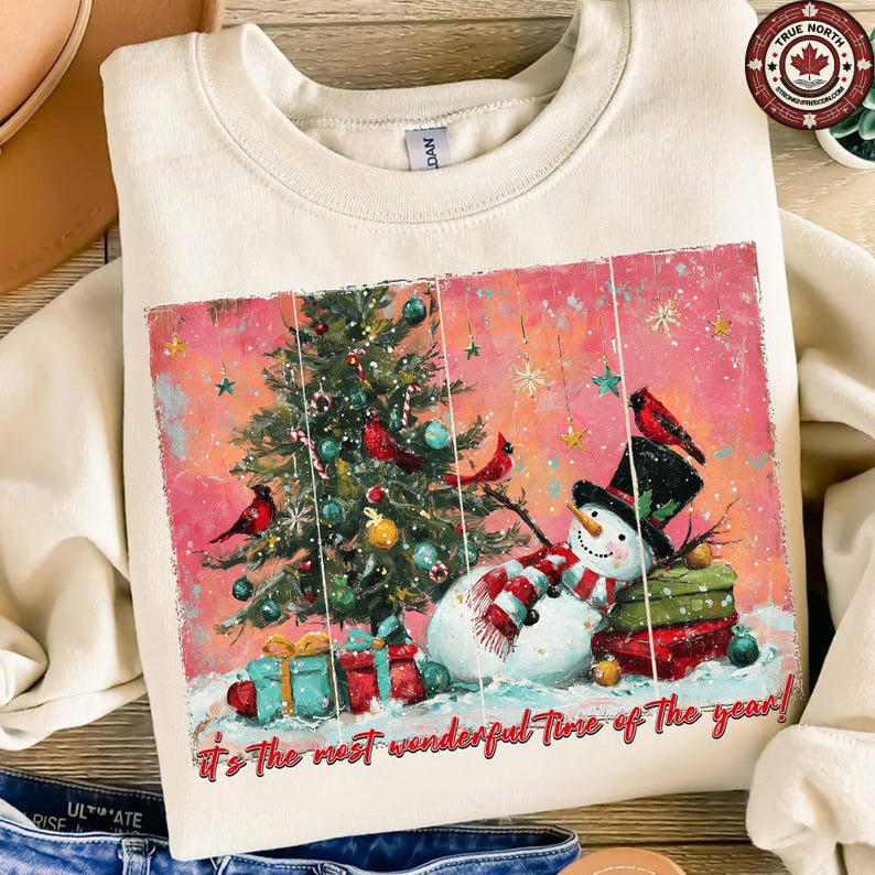 DTF Transfer – Snowman & Christmas Tree Winter Scene