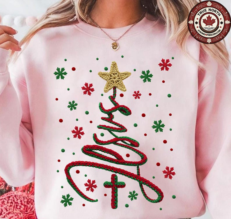 DTF Transfer Wool Effect Jesus Christmas Tree – Faith Cross & Star