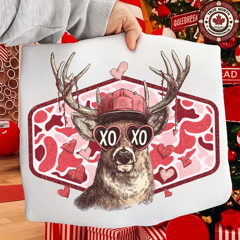 DTF Transfer XO Deer in Hat With Hearts Valentine