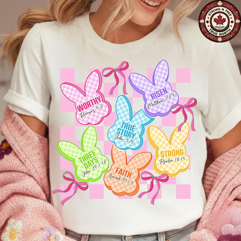 DTF Transfer Christian Easter Bunny Faith Worthy Risen Scripture