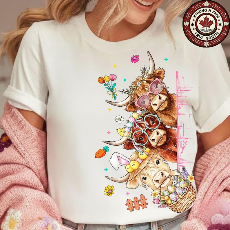 DTF Transfer Easter Highland Cow Bunny Glasses