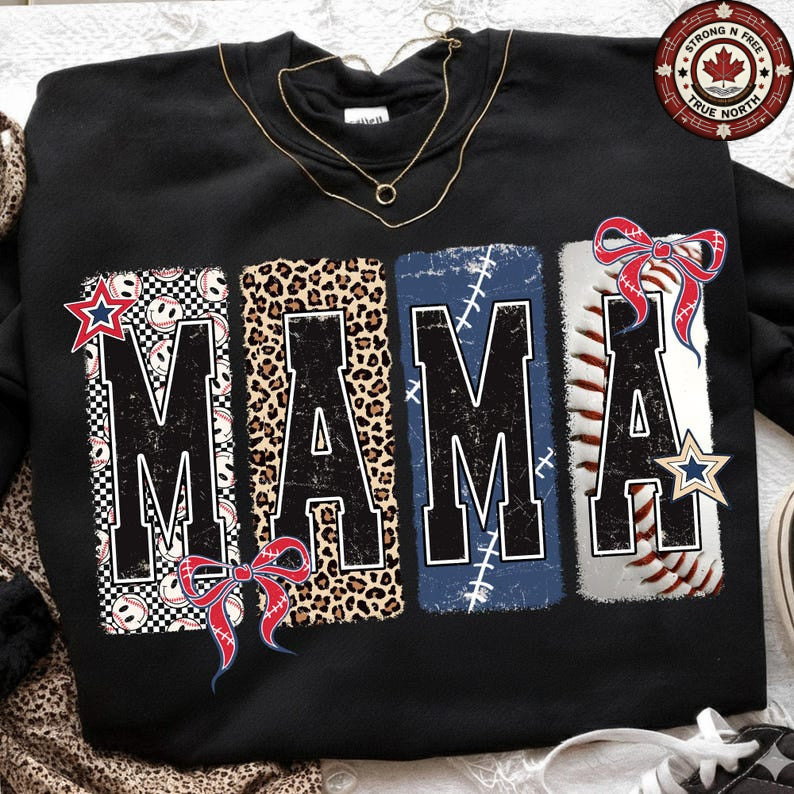 DTF Transfer Mama Baseball Leopard Retro Sports Mom