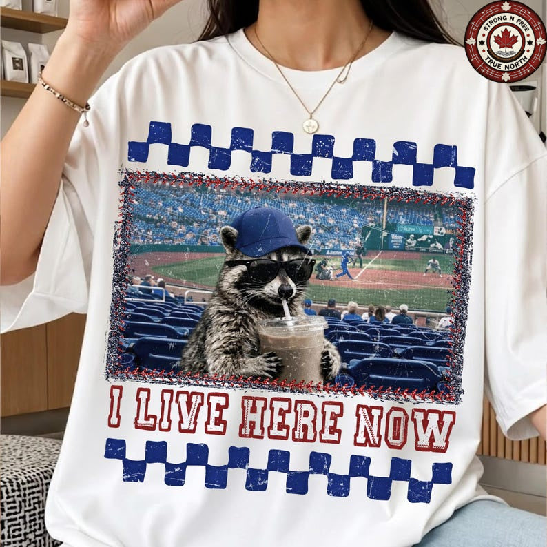 DTF Transfer I Live Here Now Raccoon Baseball