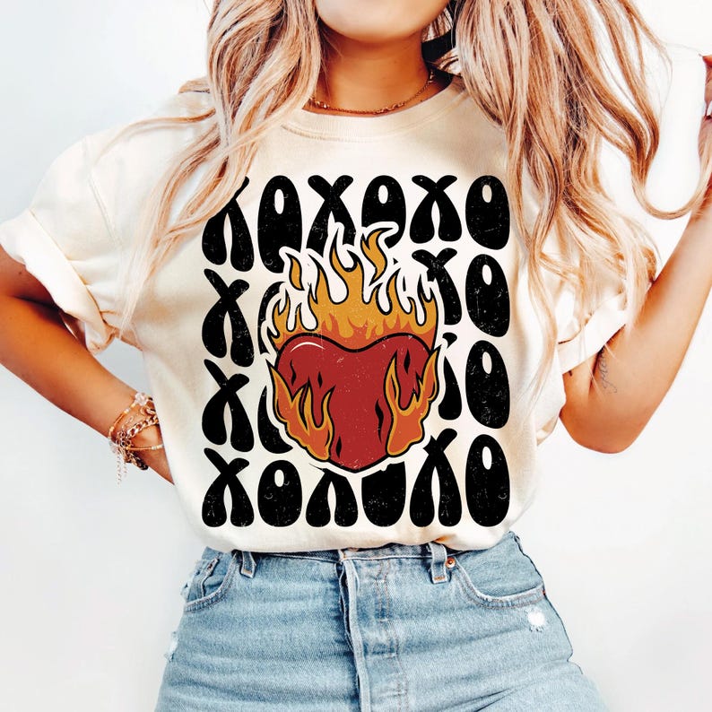 Hoodie Sweatshirt Crew T-Shirt Valentines - XOXO Flaming Heart Design