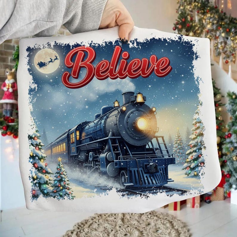 DTF Transfer – Believe Christmas Train Winter Scene
