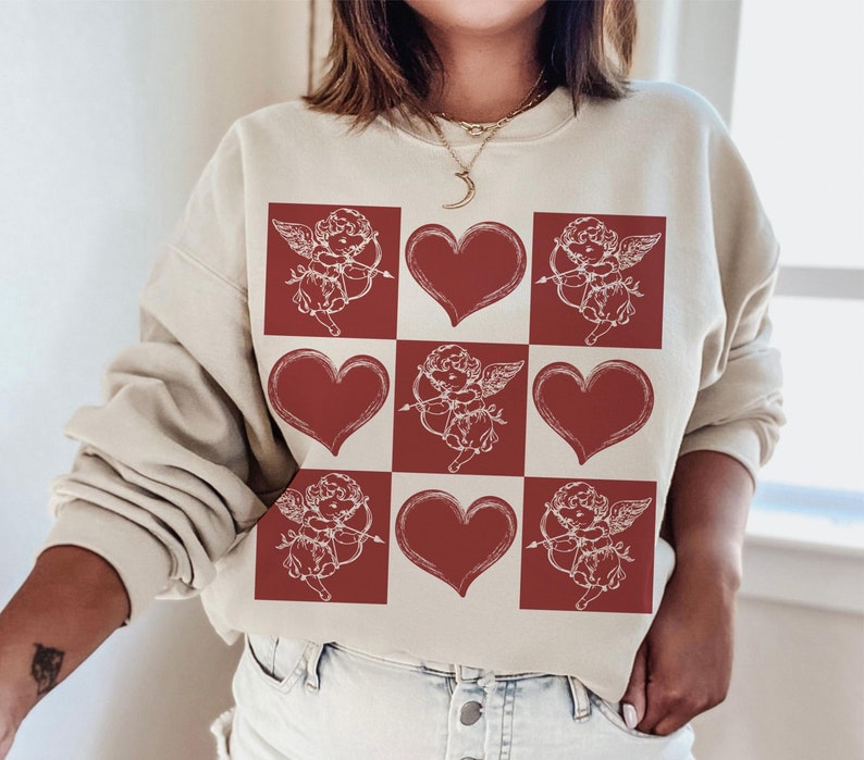 Hoodie Sweatshirt Crew T-Shirt Valentines - Cupid and Hearts Tic-Tac-Toe Design