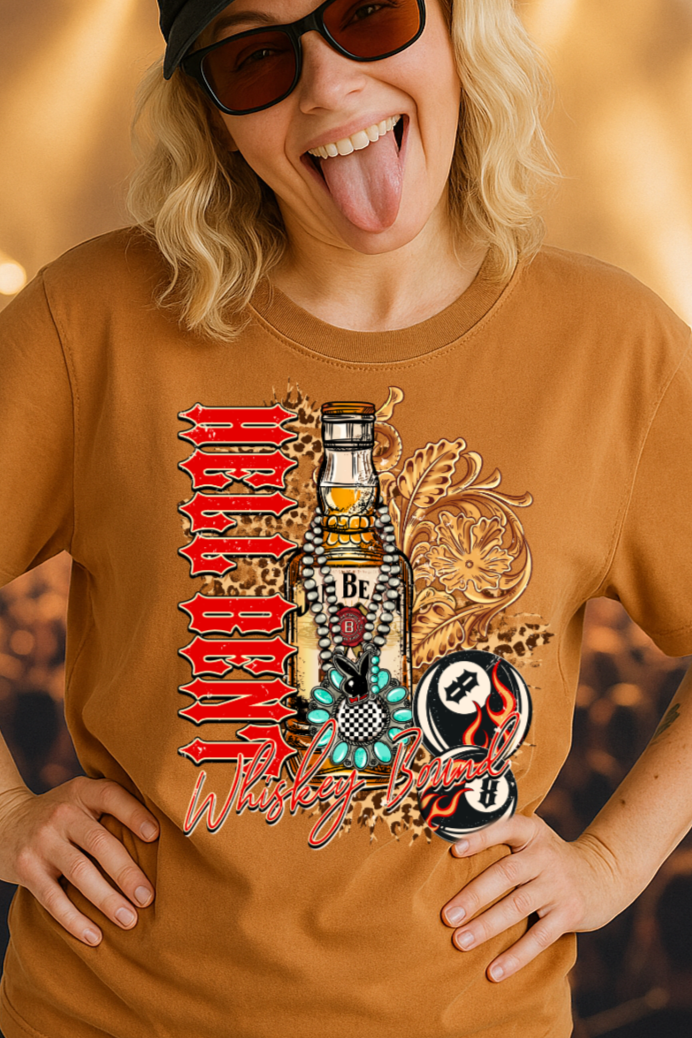 DTF Transfer Hell Bent Whiskey Bound – Western Bold Bottle Design