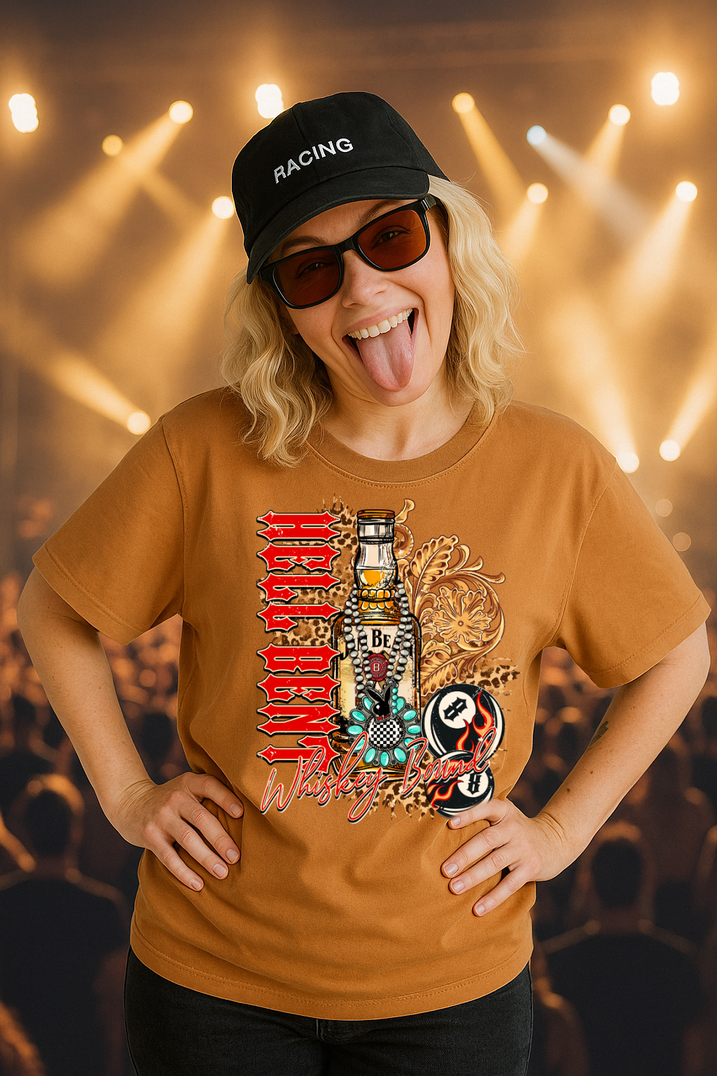 DTF Transfer Hell Bent Whiskey Bound – Western Biker Bottle & Flames Design