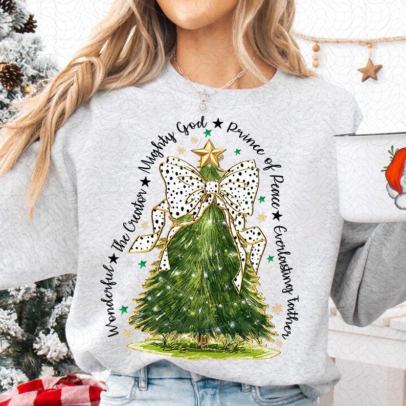 And He Will be Called – Oh Come Let Us Adore Him – Hand Drawn Christmas Tree DTF transfer