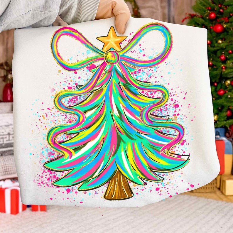 Colorful Coquette Christmas Tree – Preppy Christmas – Holly Jolly DTF transfer