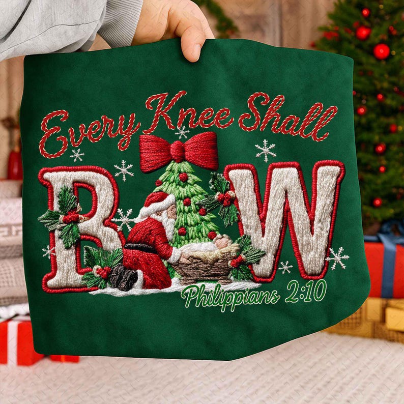 Light Skinned Santa – Faux Yarn Santa Claus Digital Design – Faux Yarn Every Knee Shall DTF transfer