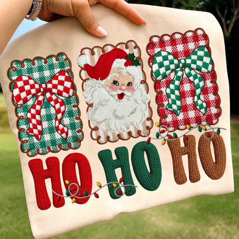 Faux Yarn Santa Claus – Yarn Christmas Ho Ho Ho – Chunky Knit Coquette Christmas Santa DTF transfer