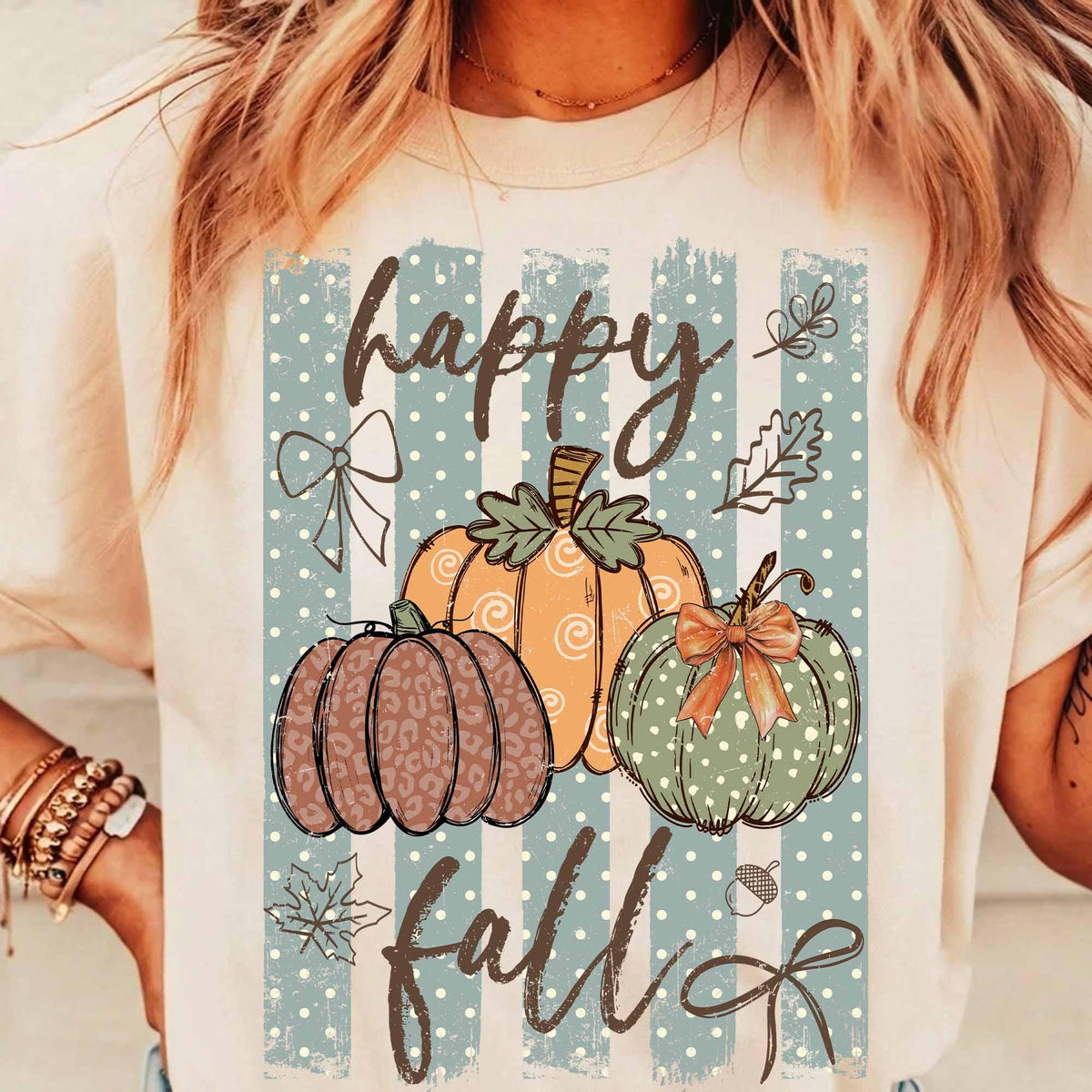 Striped Happy Fall – Trendy Pumpkin DTF Transfer
