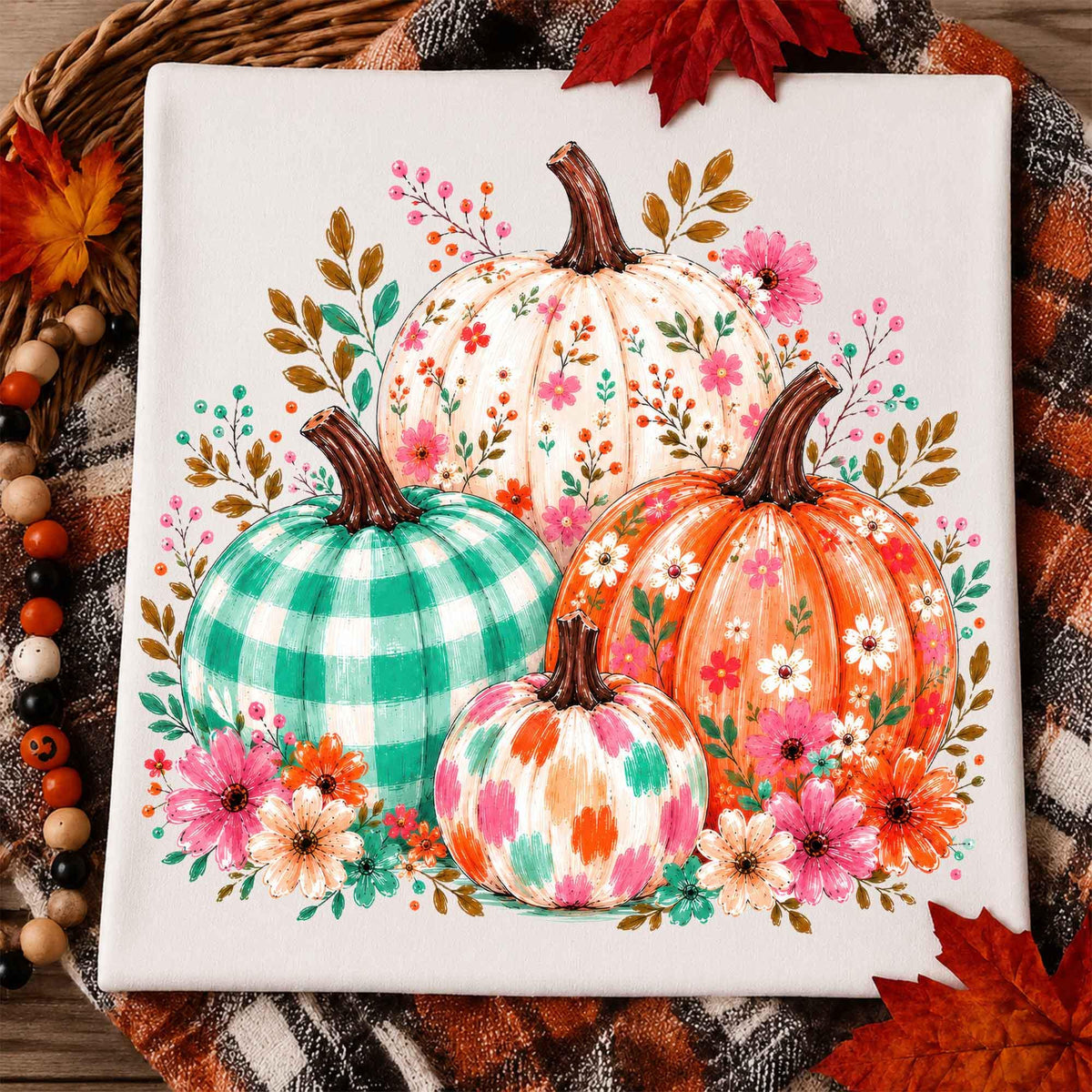 Floral Fall Pumpkin – Preppy Pumpkin Coquette DTF Transfer