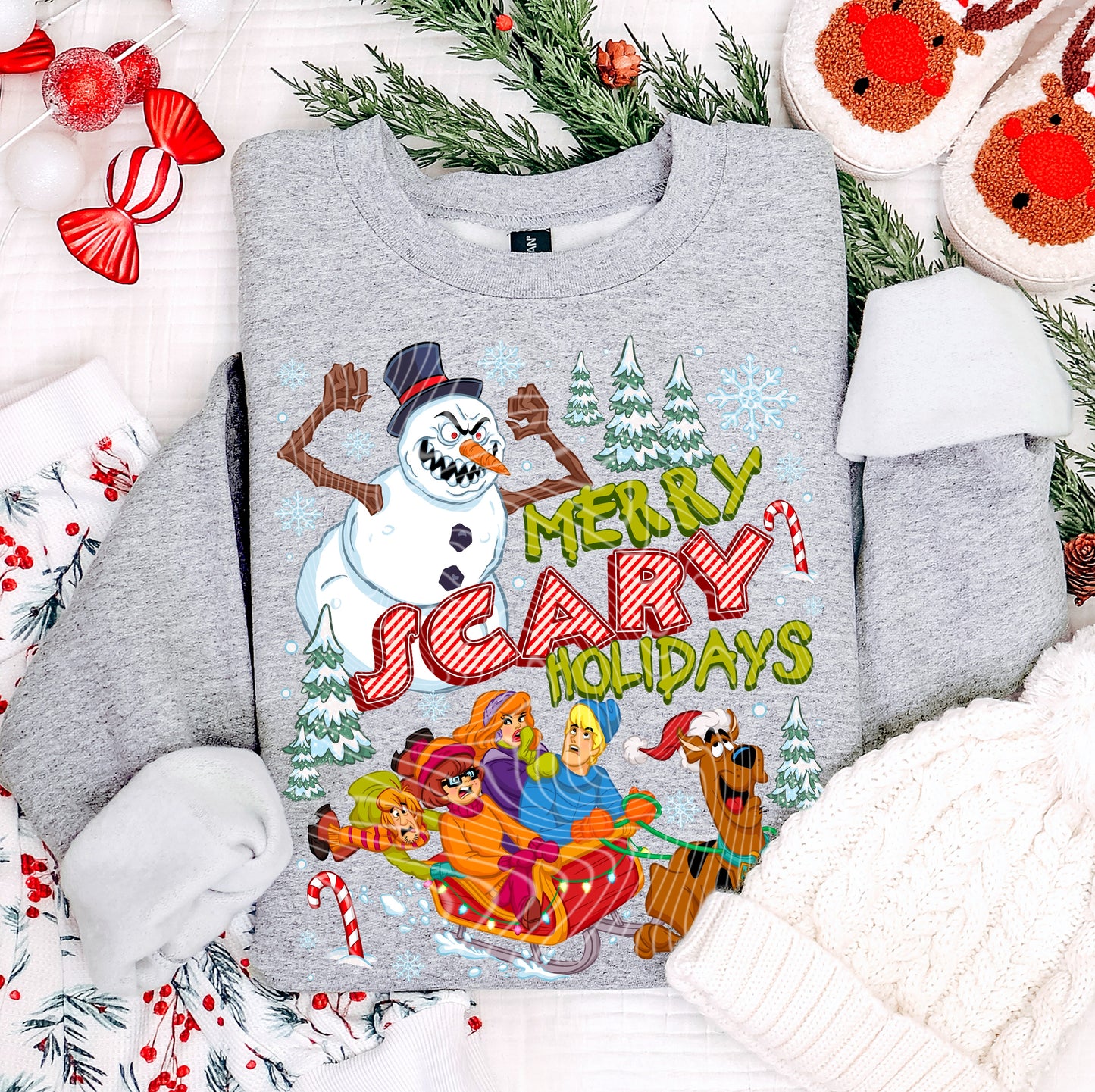 DTF Transfer Spooky Christmas Sled Team Merry Scary Holidays