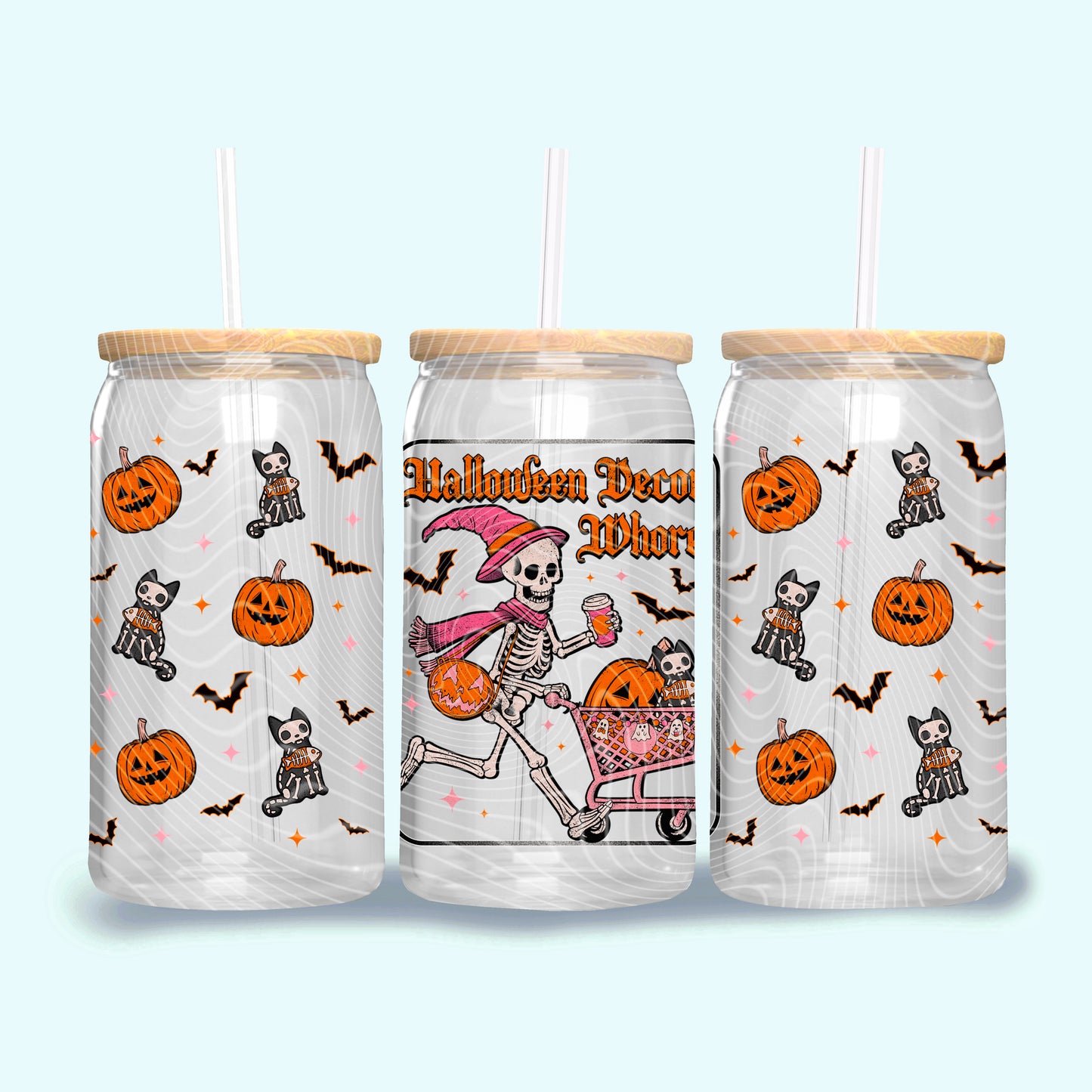 DTF Transfer UV Cup Wrap – Halloween Decor Whore Skeleton Shopping Spree Design
