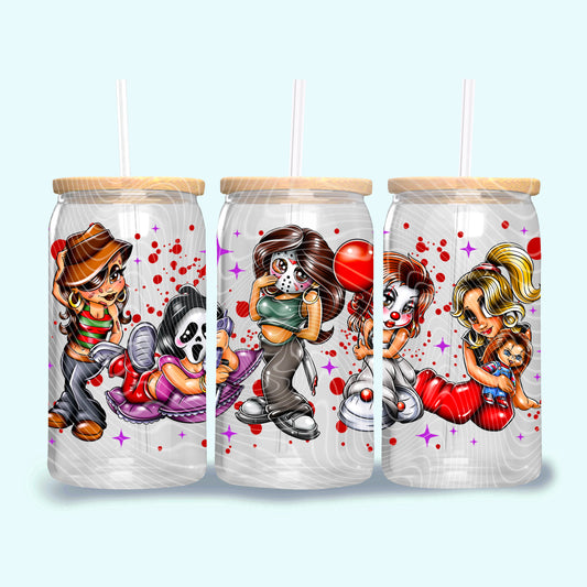 DTF Transfer UV Cup Wrap – Killer Cuties Horror Babes Slasher Squad Design