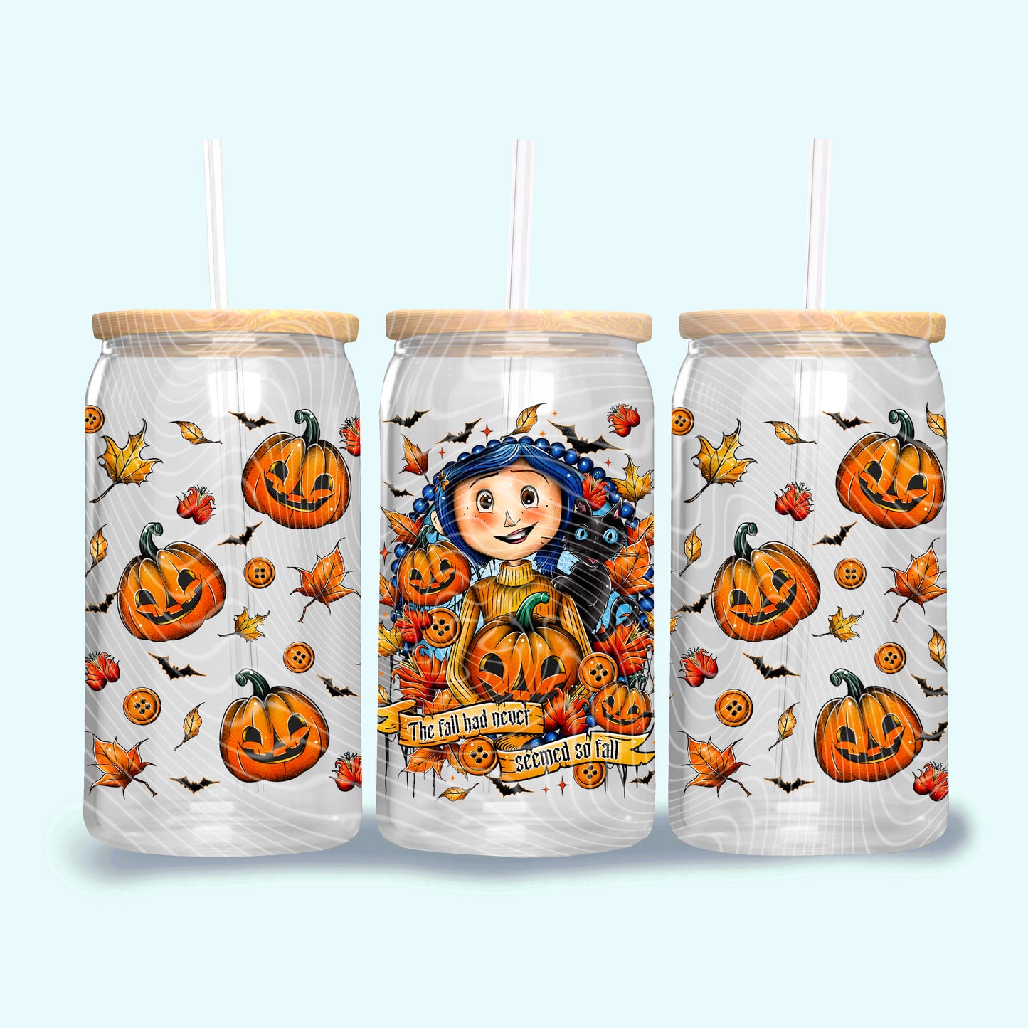 DTF Transfer UV Cup Wrap – Coralinee Fall Pumpkin Patch “The Fall Had Never Seemed So Fall” Design