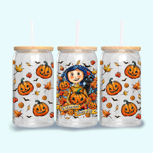 DTF Transfer UV Cup Wrap – Coralinee Fall Pumpkin Patch “The Fall Had Never Seemed So Fall” Design