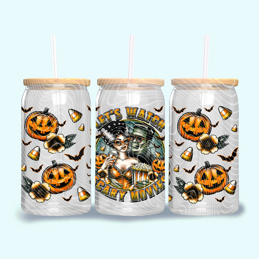 DTF Transfer UV Cup Wrap – Bride & Frankenstein “Let’s Watch Scary Movies” Halloween Design