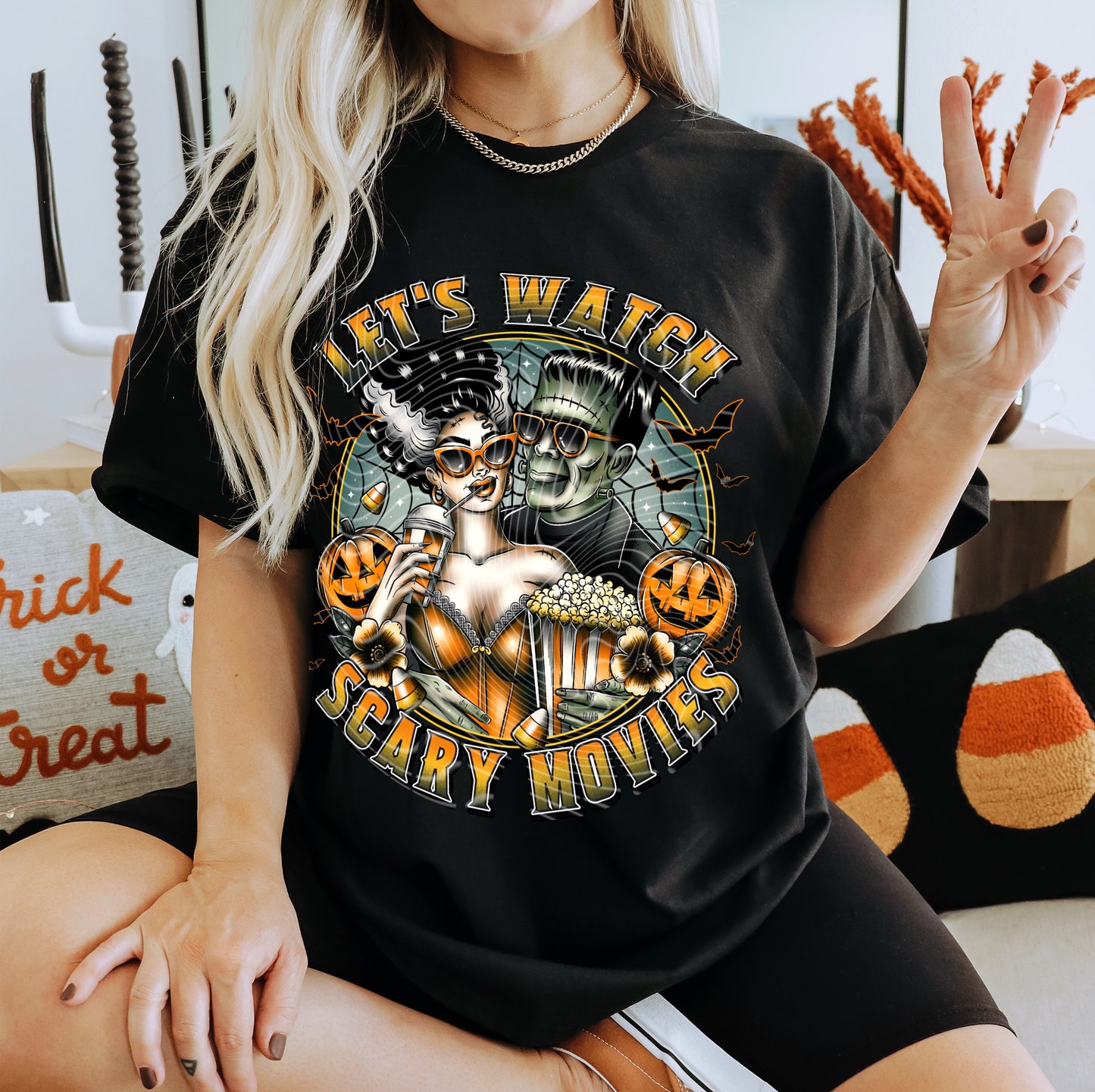 DTF Transfer Halloween Lets Watch Scary Movies