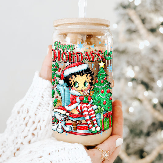 DTF Transfer UV Cup Wrap – Betty Booop Happy Holidays Christmas Design