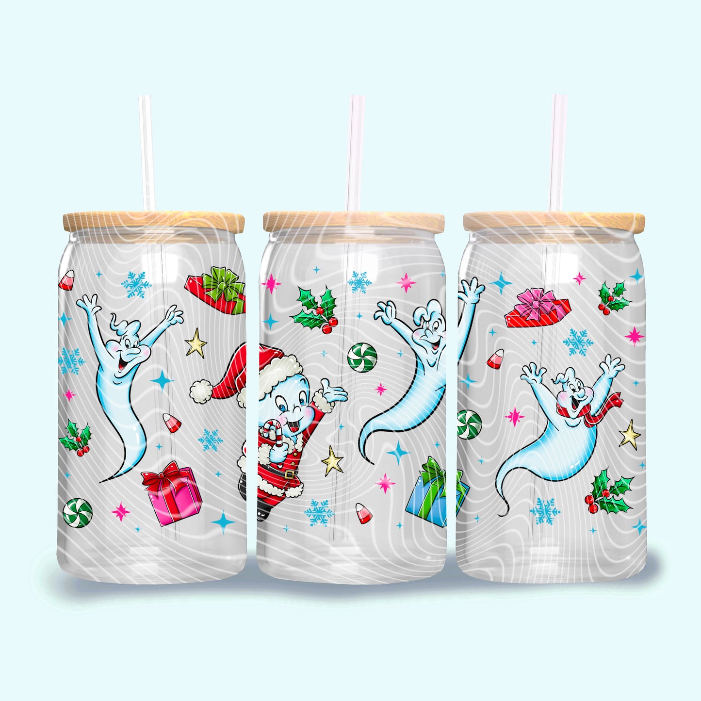 DTF Transfer UV Cup Wrap – Christmas Ghosts Cute Cassper-Inspired Holiday Design