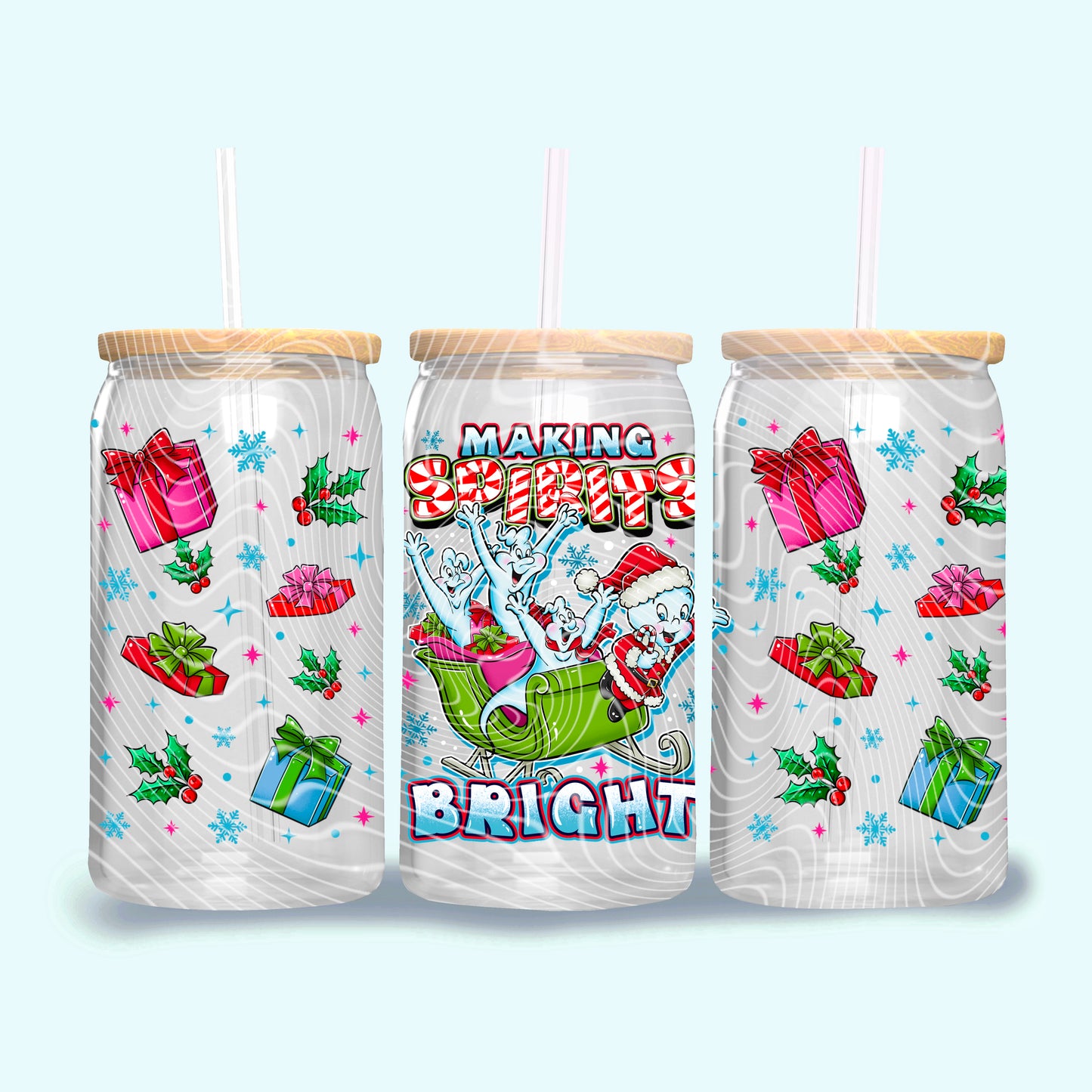 DTF Transfer UV Cup Wrap – Making Spirits Bright Christmas Ghost Sleigh Ride Design