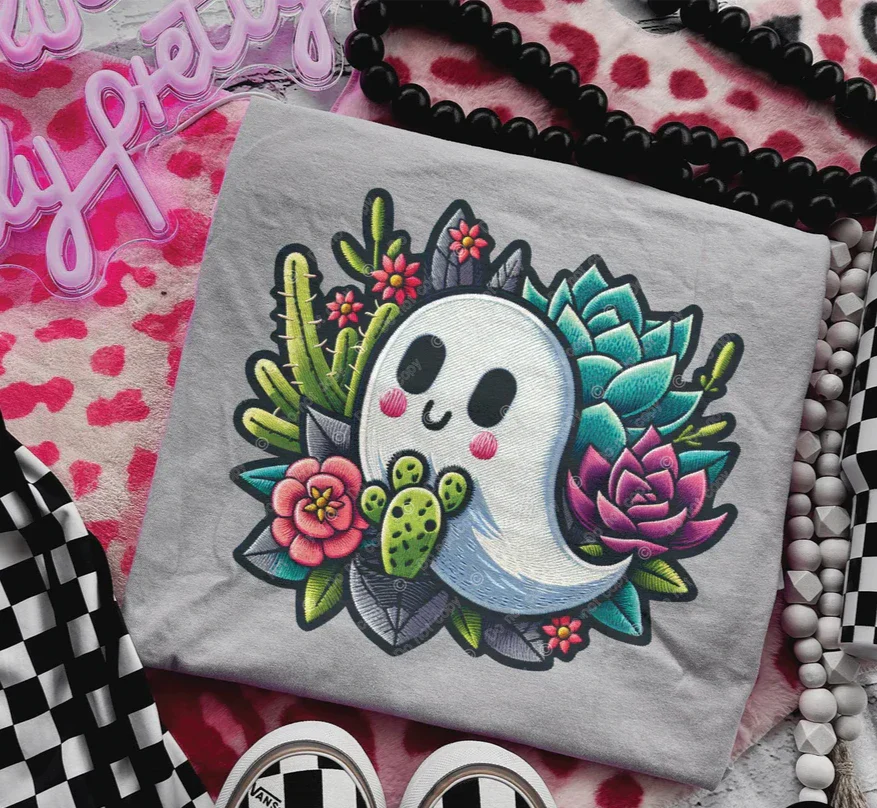 Sweatshirt Or Hoodie & T-Shirt Fall Halloween Ghost Faux Embroidery