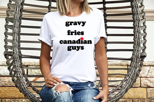 Canadian Humor T-Shirt for Guys Gravy Fries and Maple Leaf Design