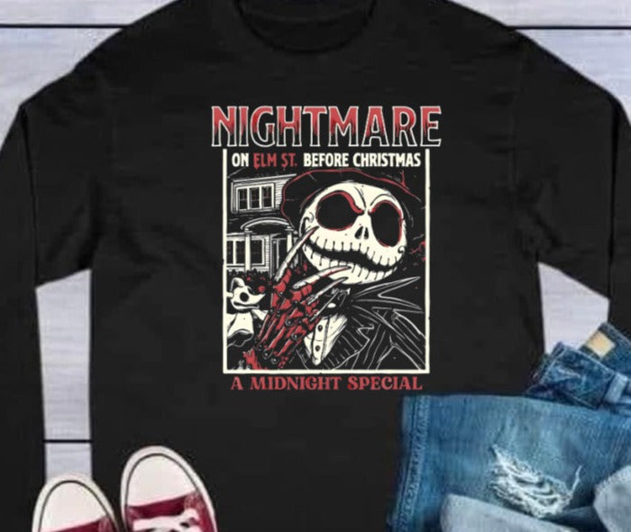DTF Transfer Nightmare Before Elm Street Christmas Parody style