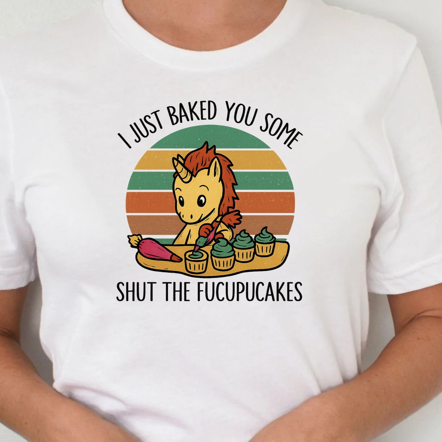 DTF Transfer Shut the Fucupcakes โ Funny Retro Unicorn Baking Graphic