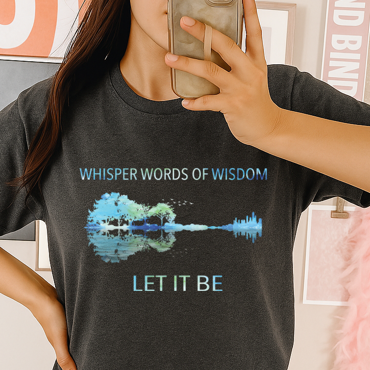 DTF Transfer Let It Be – Whisper Words of Wisdom Guitar Silhouette Design