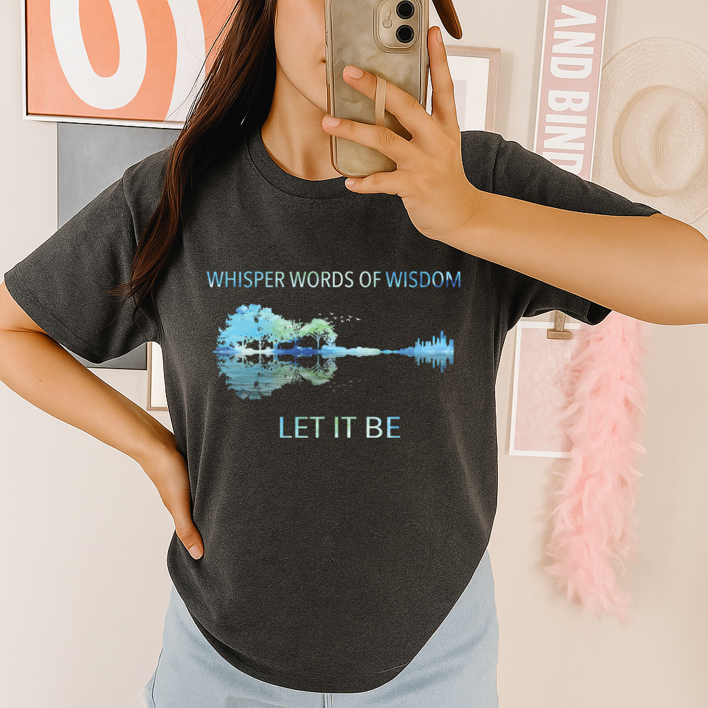 DTF Transfer Let It Be – Whisper Words of Wisdom Guitar Silhouette Design