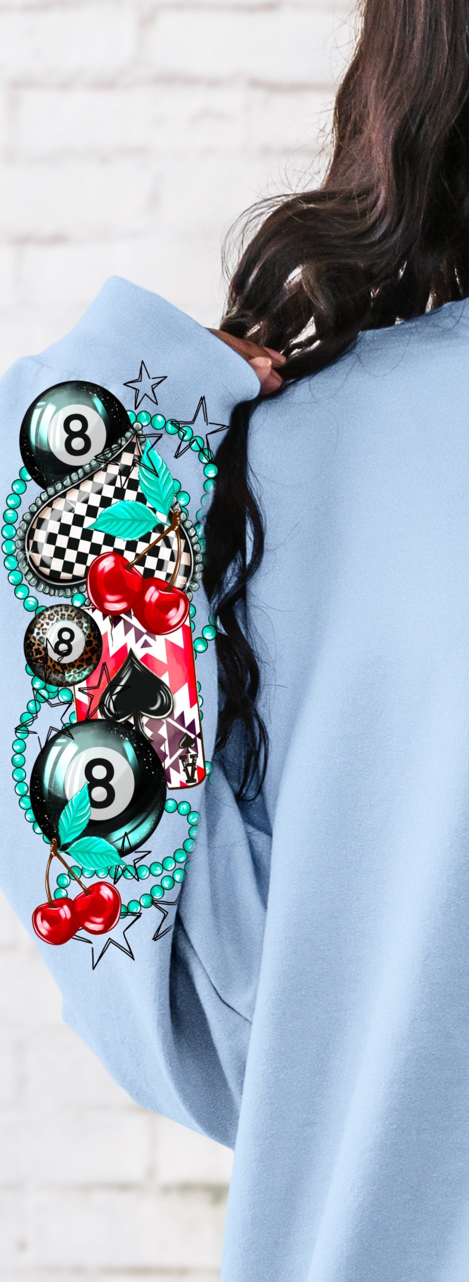 DTF Transfer Lucky Girl – Western Cowgirl Cherry Skull Playing Cards Tee Design