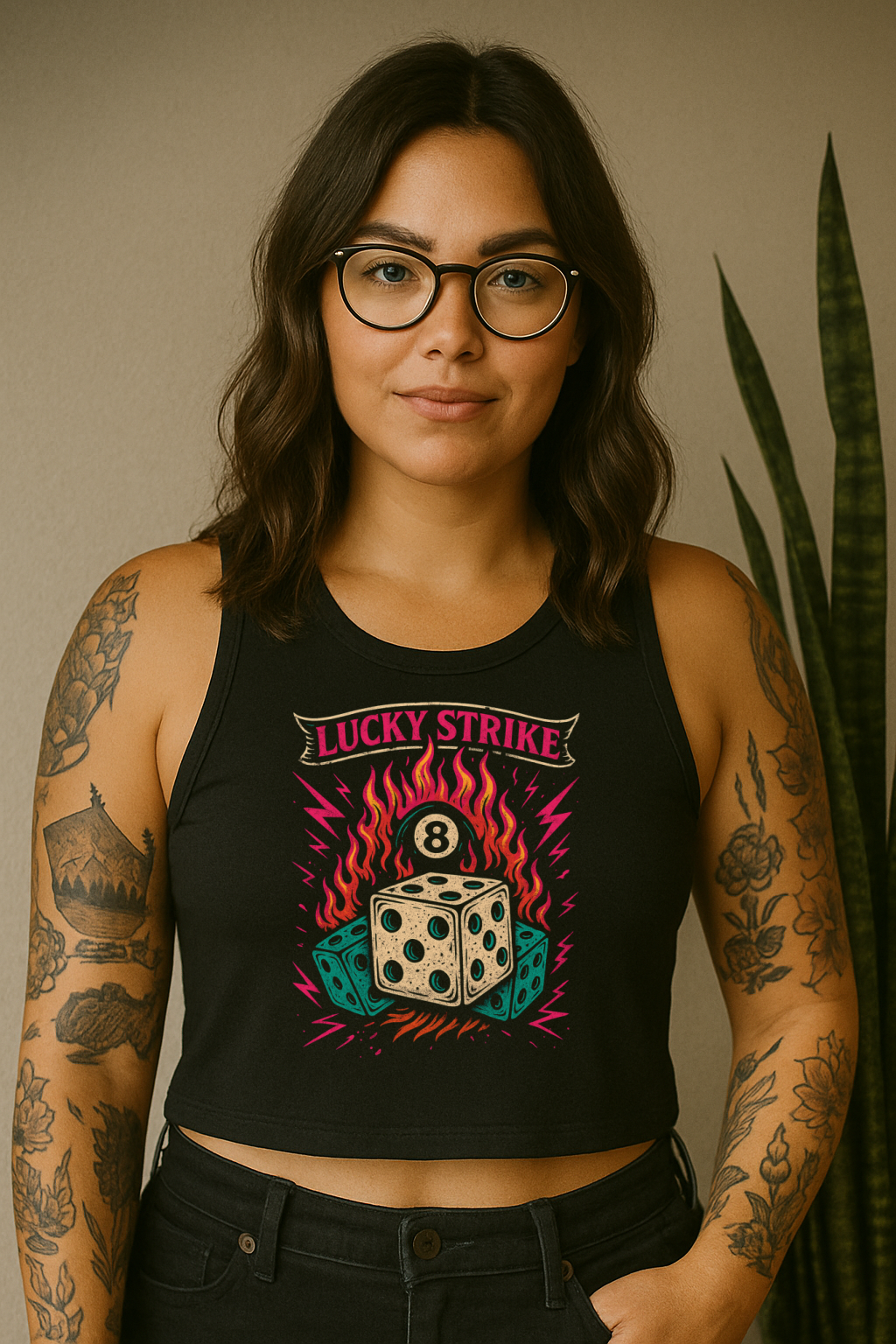 DTF Transfer Lucky Strike – Retro Dice, 8-Ball & Flames Rockabilly Tattoo Style