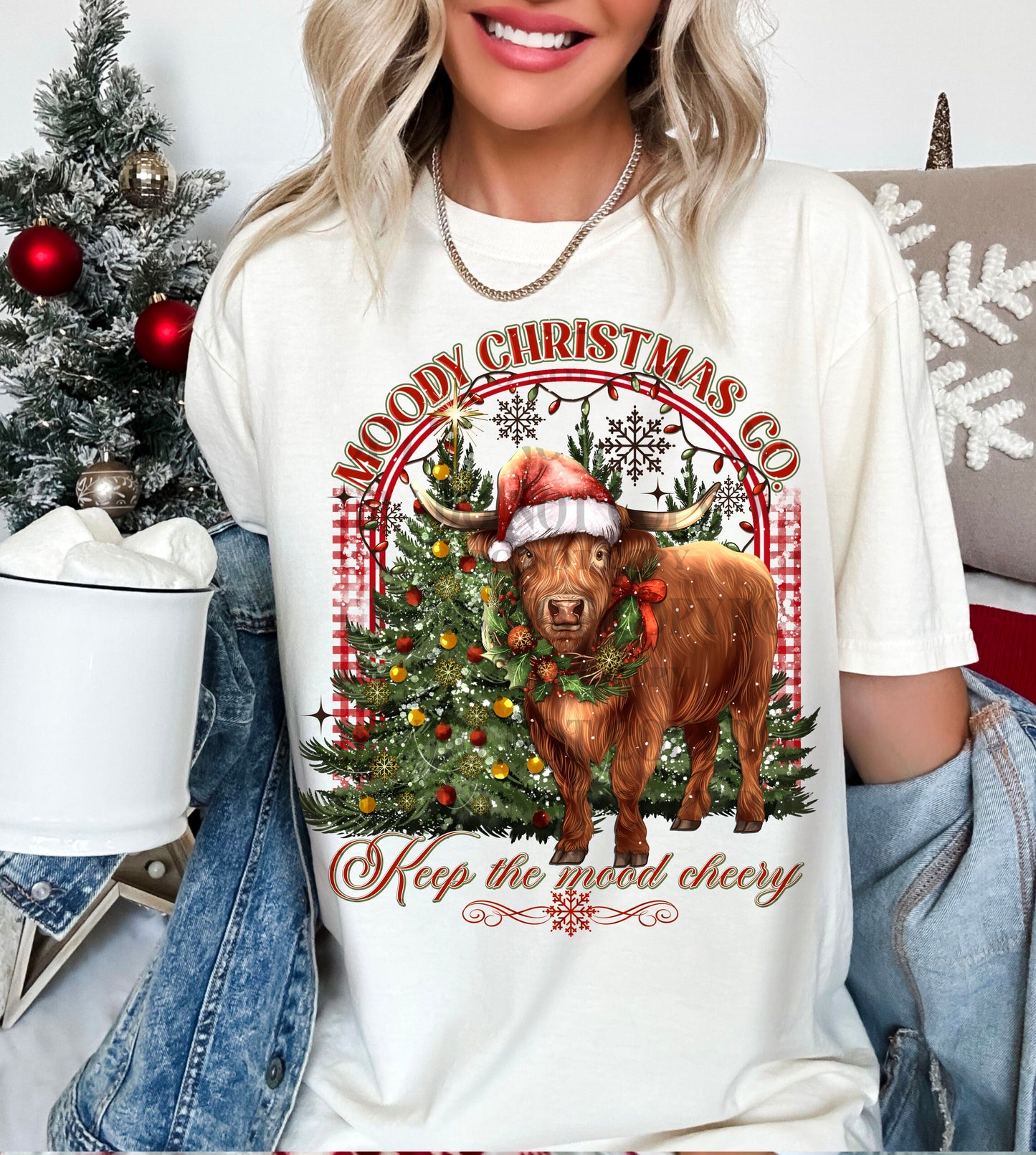 Sweatshirt or T-Shirt Hoodie Western Christmas - Moody Christmas Co Keep The Mood Cheery