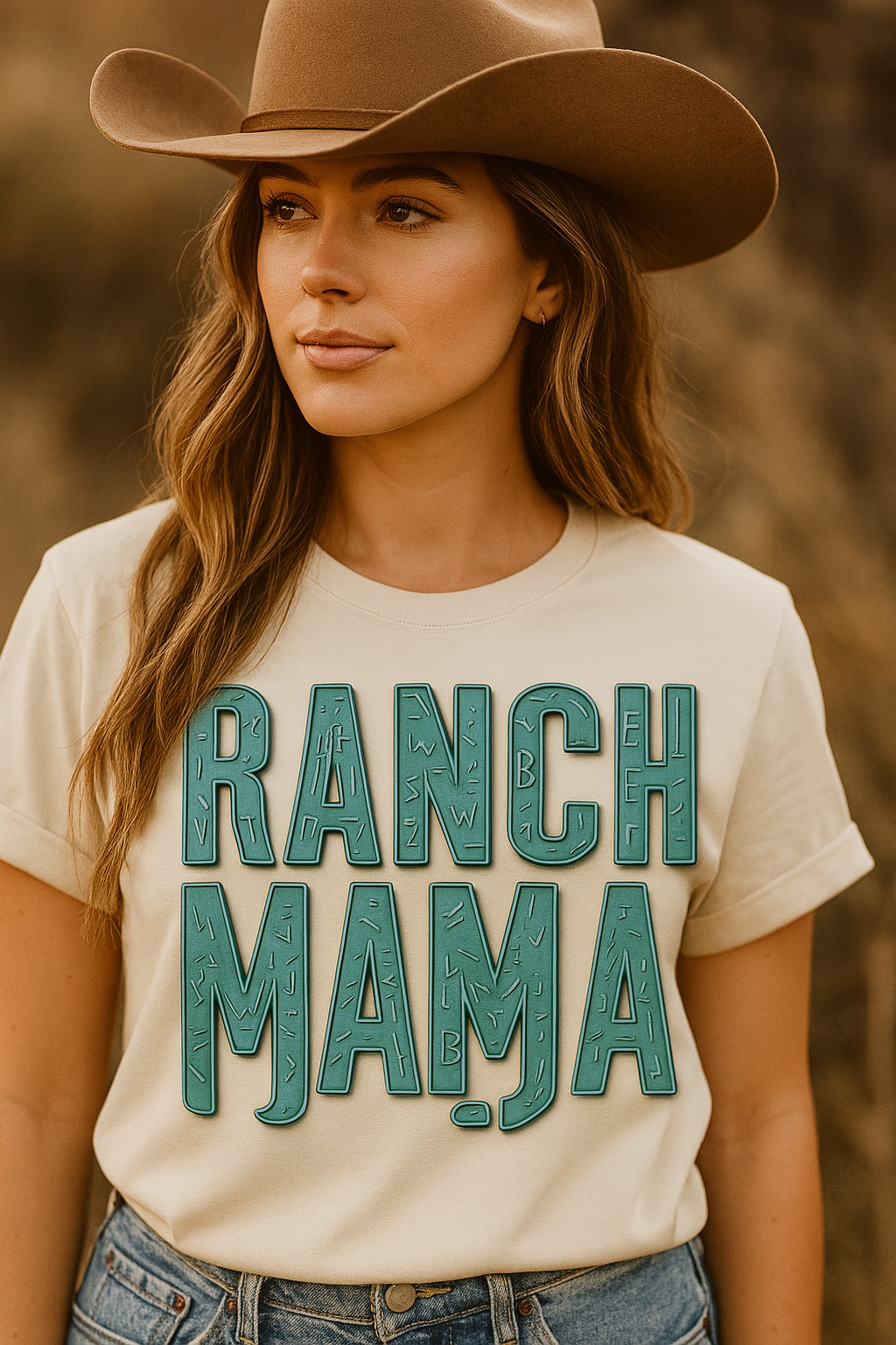 DTF Transfer Western Tee โ "Ranch Mama" 3D Effect Cowgirl Graphic