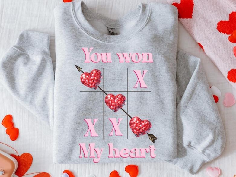 Hoodie Sweatshirt Crew T-Shirt Valentines - You Won My Heart Tic-Tac-Toe Design