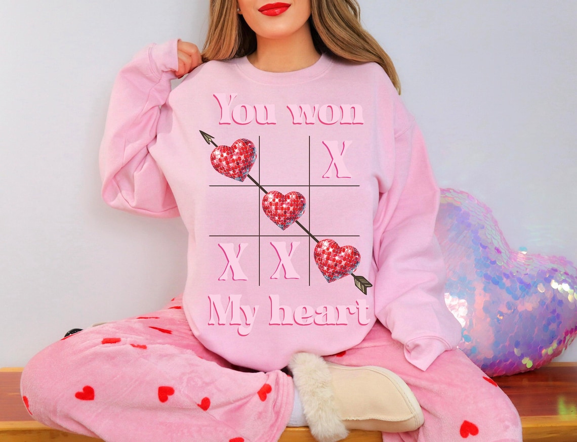 Hoodie Sweatshirt Crew T-Shirt Valentines - You Won My Heart Tic-Tac-Toe Design