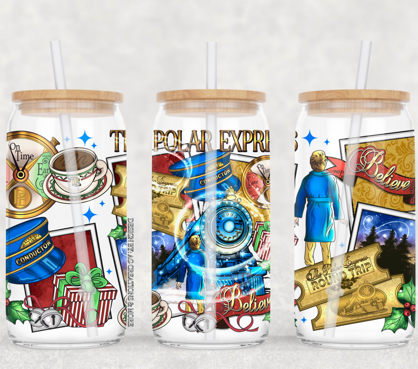 UV DTF Cup Wrap – Polar Expresss | Christmas “Believe” Holiday Glass Cup Decal