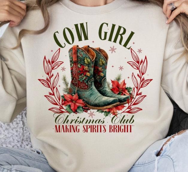 DTF Transfer Christmas Cow Girl Making Christmas Bright