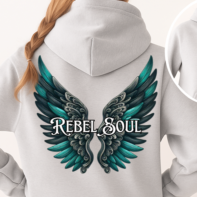 DTF Transfer Rebel Soul – Grunge Angel Wings with Attitude Design